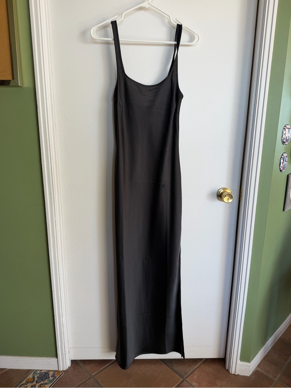 SAMSOE Black Maxi Slip Dress with Thin Straps